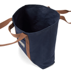 Inside view of a navy R.M.Williams Heritage Tote (CGM9OCA04) with brown handles and RMW logo on a white background.