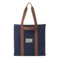 Navy R.M.Williams Heritage Tote (CGM9OCA04) with brown handles and RMW logo on a white background.