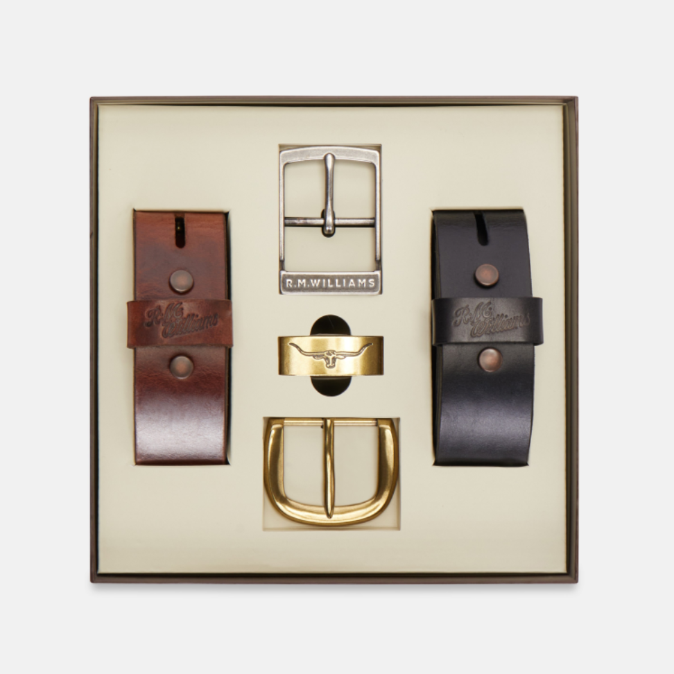 R.M.Williams Mens 1 1/2 Belt gift set (BGF5NCH01) Mid Brown [SD]