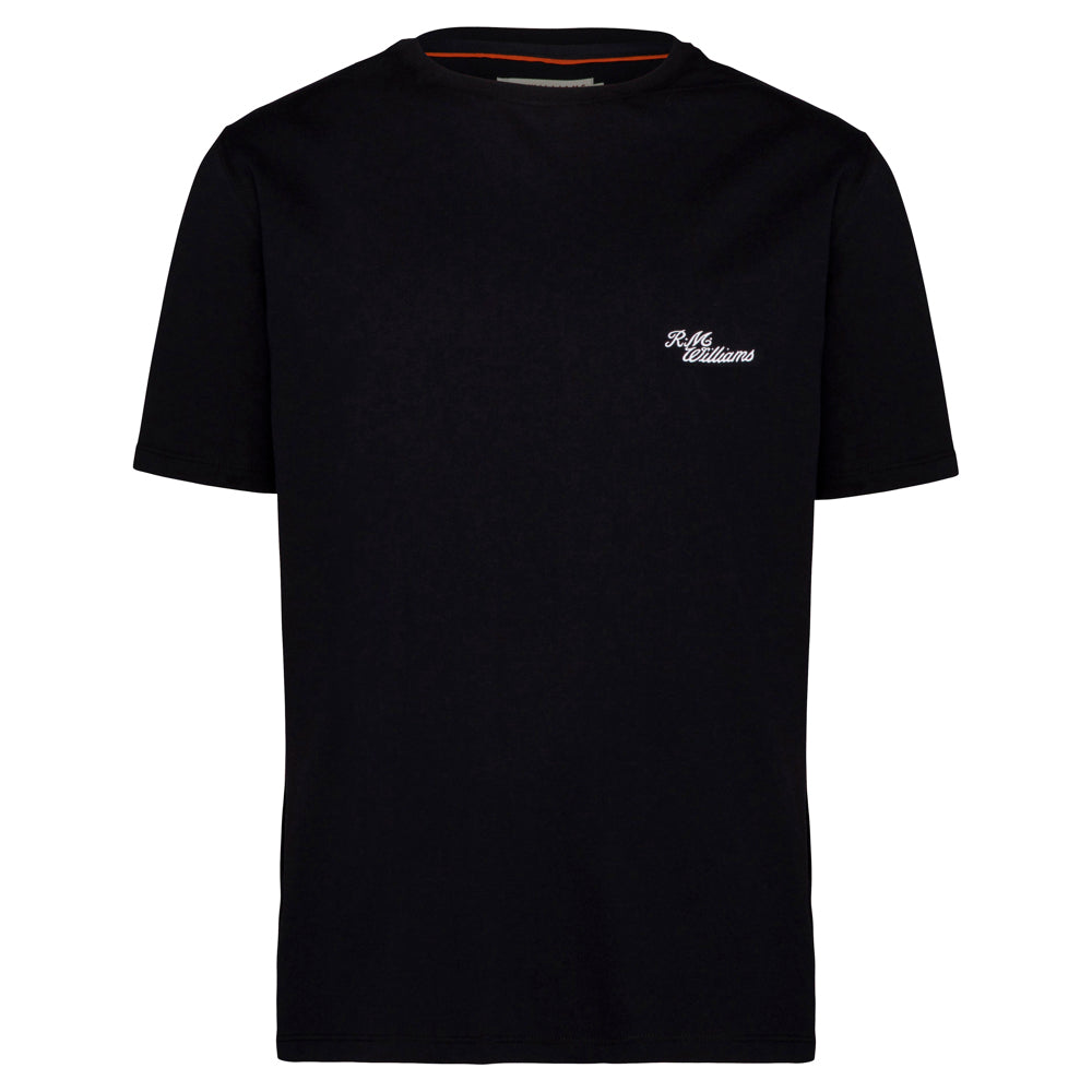 Black R.M.Williams Men's Byron T-Shirt (KD210JE0209) with a white script RMW logo on a white background.