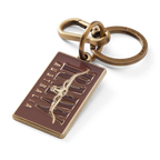 R.M.Williams Men's Heritage Logo Enamel Keyring (CKS4AMT01) with a brass clasp and a brown enamel tag featuring 'R.M. Williams Australia' on a white background.