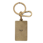 A back view of an R.M.Williams Men's Heritage Logo Enamel Keyring (CKS4AMT01) with a brass clasp on a white background.
