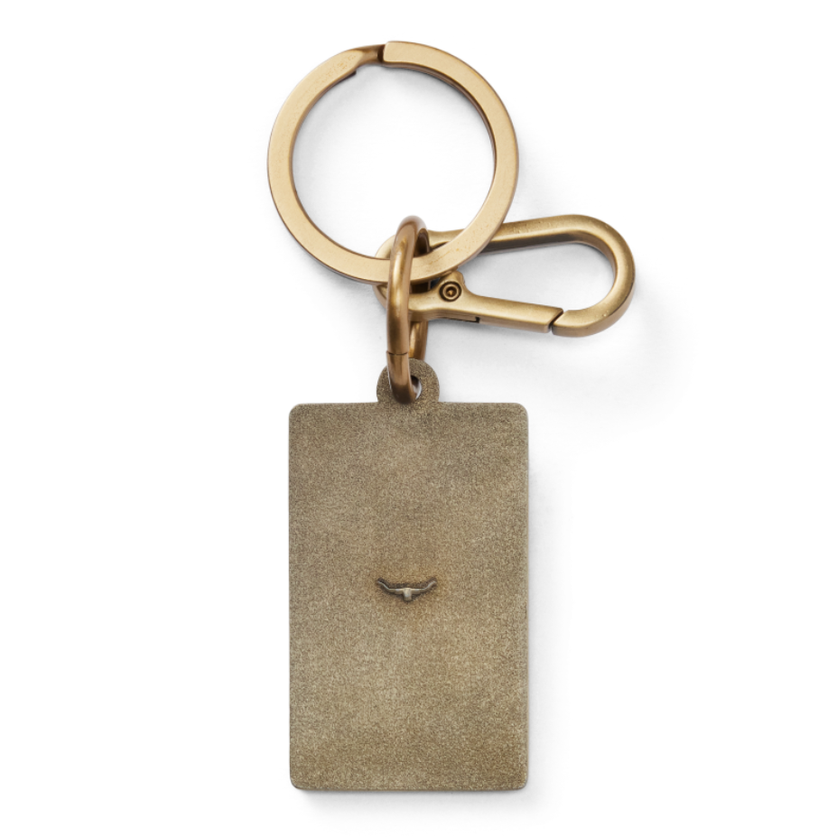 the back of an R.M.Williams Men's Heritage Logo Enamel Keyring (CKS4AMT02) on a white background.
