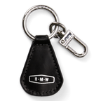 Black leather R.M.Williams Men's Keyfob (CKS4MLE03) with metal ring and clip on a white background.