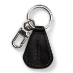 Back view of a black leather R.M.Williams Men's Keyfob (CKS4MLE03) with metal ring and clip on a white background.