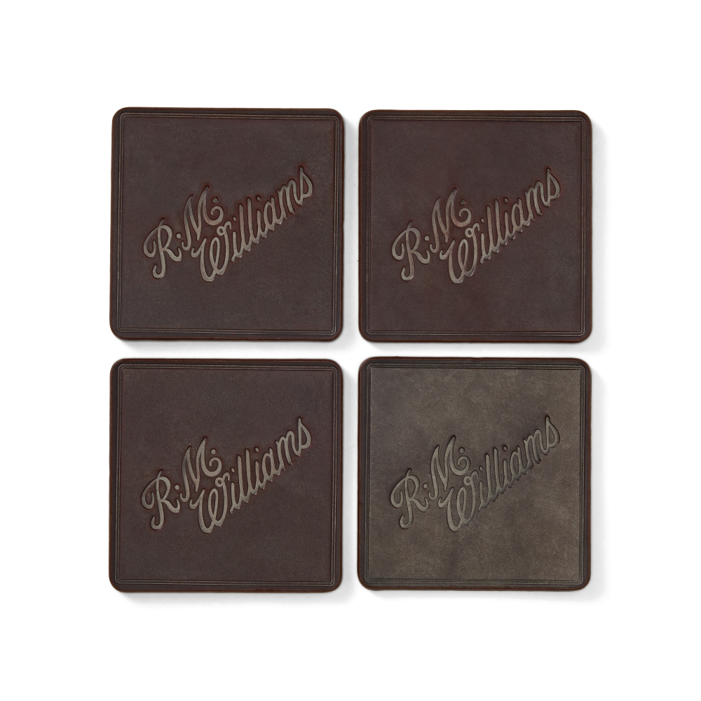 R.M.Williams Script Logo 4pc Coaster Set (LSSHOLE01) Rust