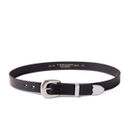 A black R.M.Williams Women's Cate Stitched Belt (BSC5FLE01) with a silver buckle on a white background.