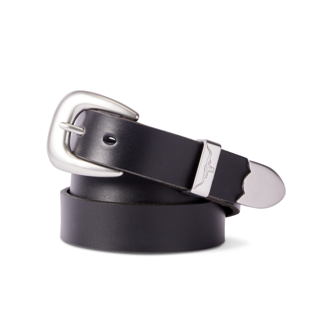 Black R.M.Williams Women's Cate Stitched Belt (BSC5FLE01) with silver buckle on a white background.