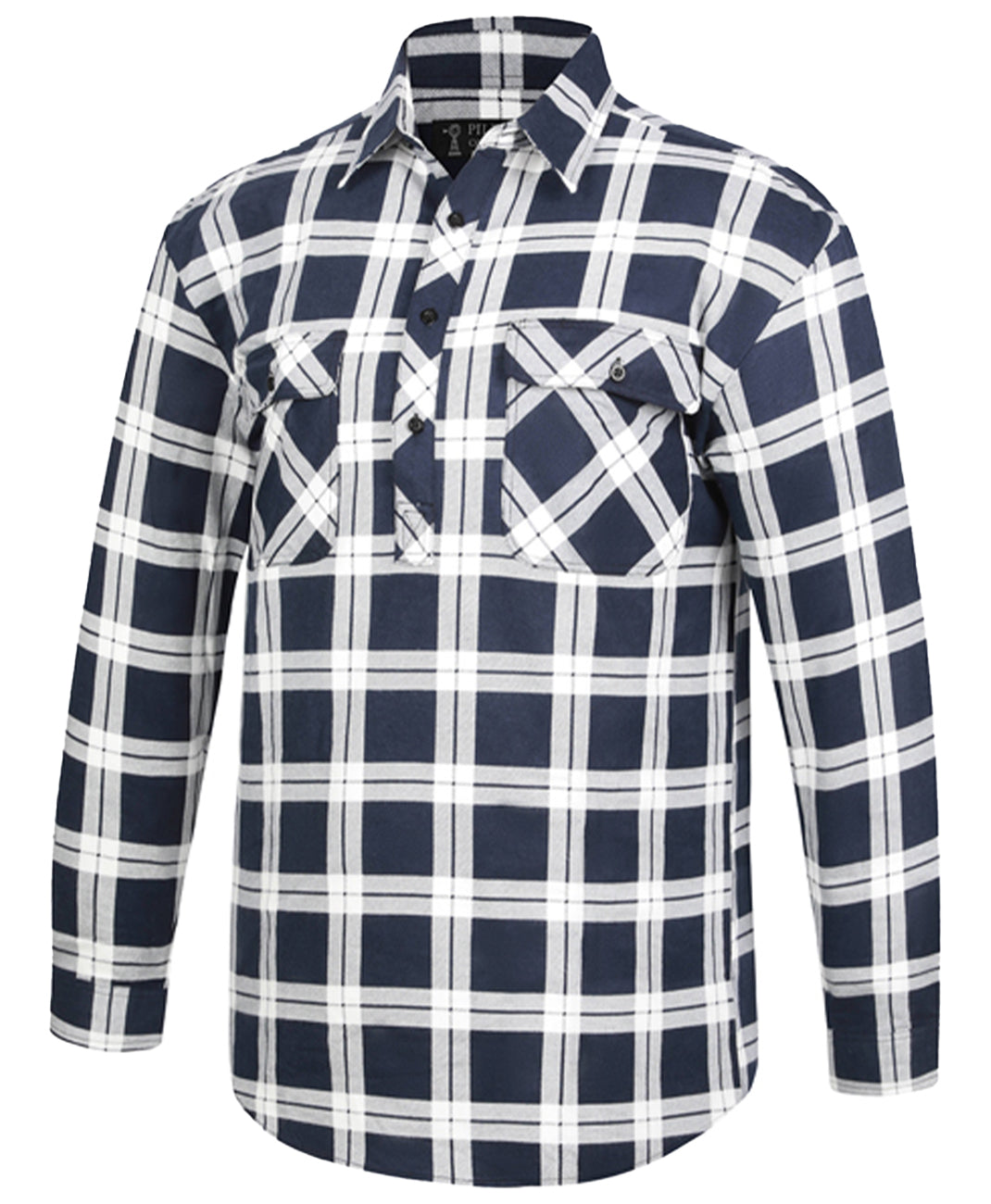 Ritemate Childrens Pilbara Closed Front L/S Flannelette Shirt (RM123SKC) Navy/White