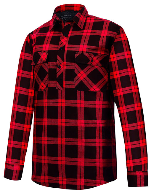 Ritemate Childrens Pilbara Closed Front L/S Flannelette Shirt (RM123SKC) Red/Black