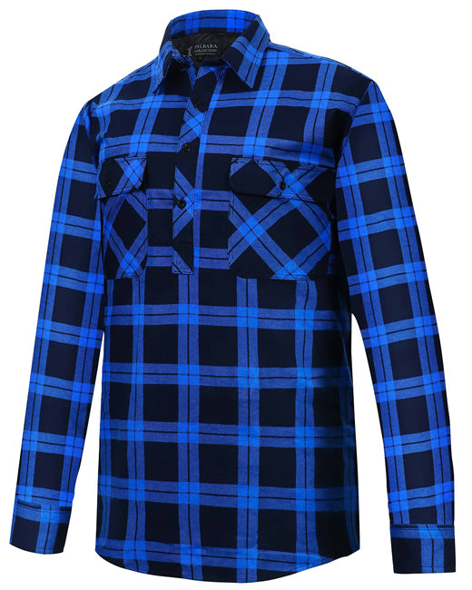 Ritemate Childrens Pilbara Closed Front L/S Flannelette Shirt (RM123SKC) Royal/Navy