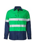 Ritemate Adults Hi Vis Open Front Shirt with Tape (RM1050R.EME) Emerald/Navy 2XS