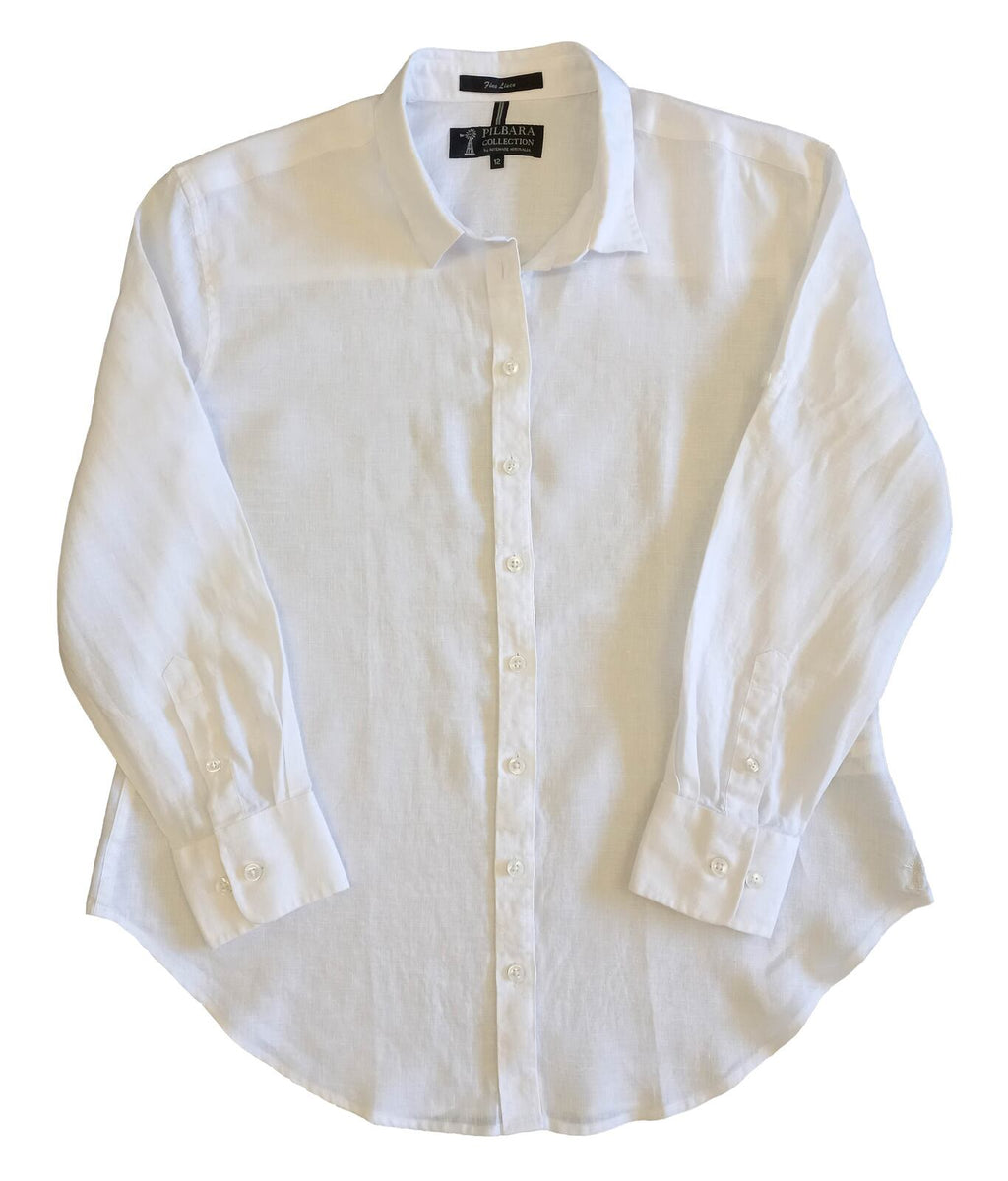 Ritemate Womens Pilbara Linen L/S Shirt (RMPC005) White 12