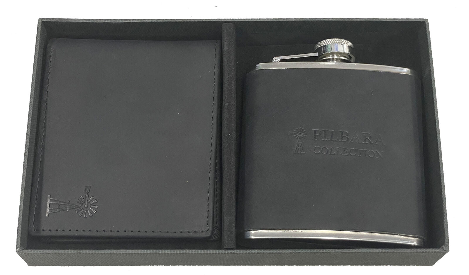 Ritemate Pilbara Leather Wallet and Hip Flask (RMPA009) Black
