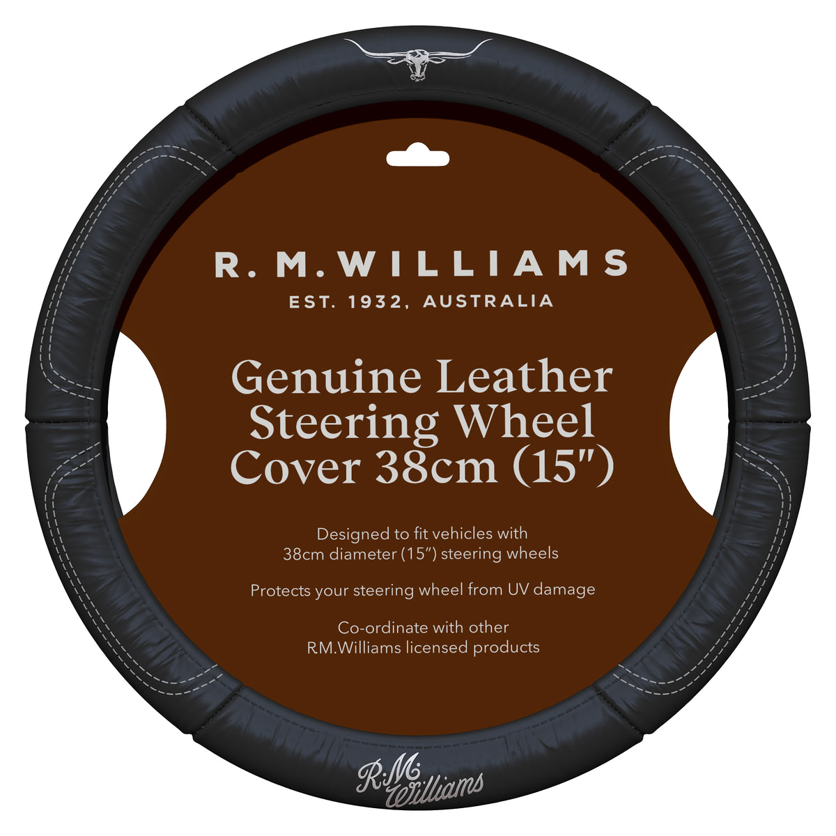 R.M.Williams Steering Wheel Cover (CG488) White/Black