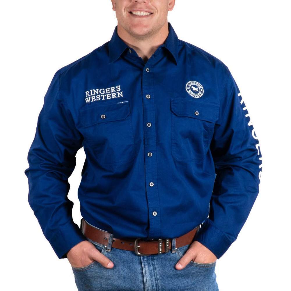 Ringers Western Mens Hawkeye Full Button Embroidered Work Shirt (118110002) Navy S