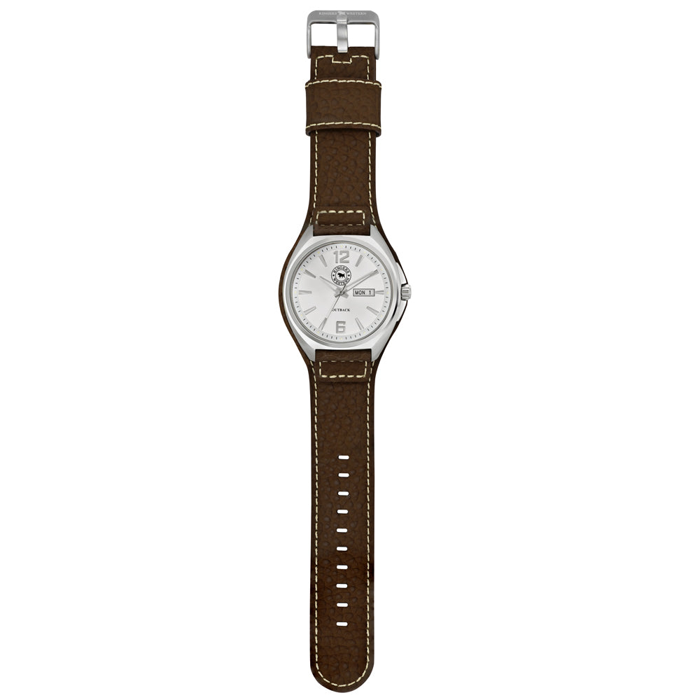 Ringers Western Mens Leather Band Watch (RW-WW01SWT) Silver/White [GD]