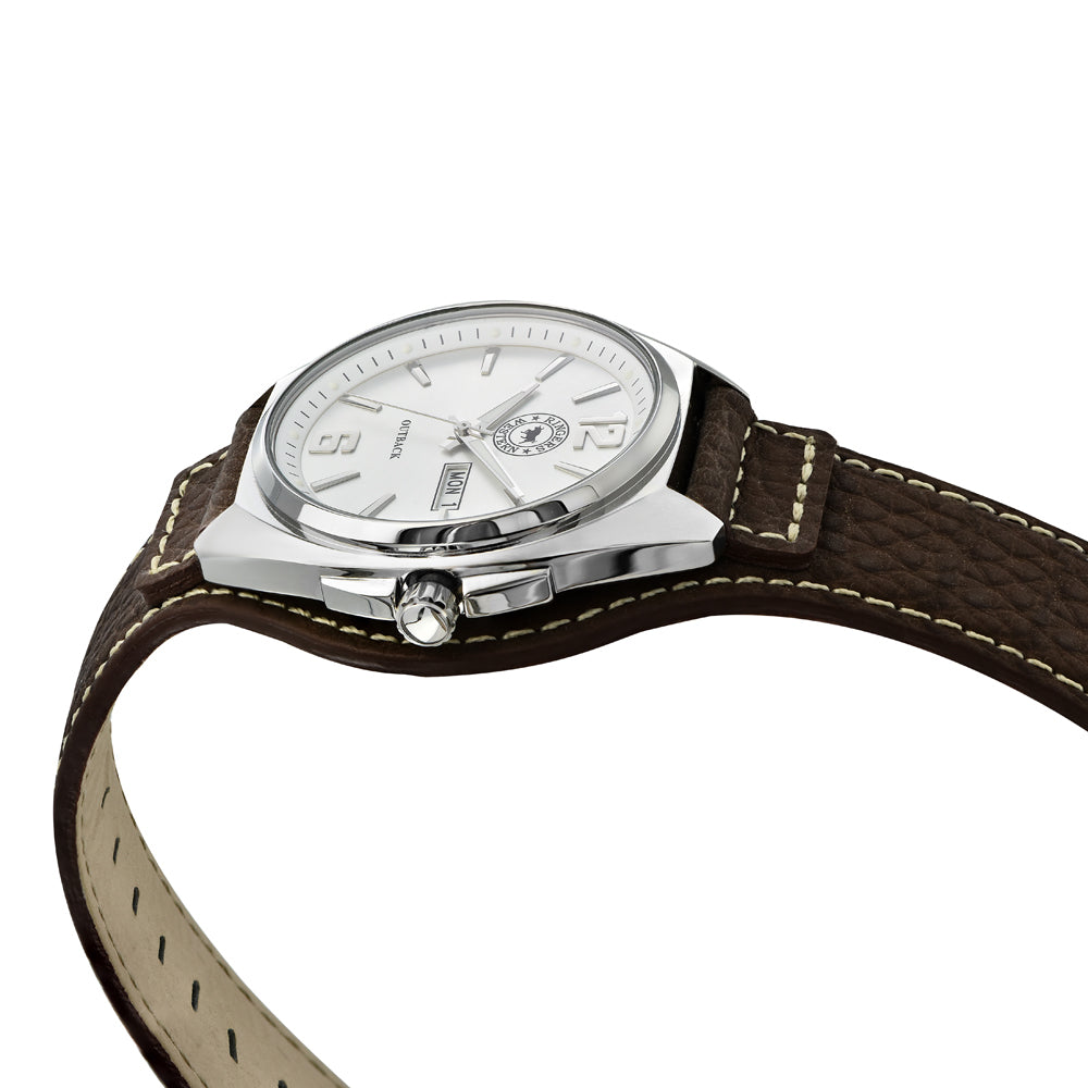 Ringers Western Mens Leather Band Watch (RW-WW01SWT) Silver/White [GD]