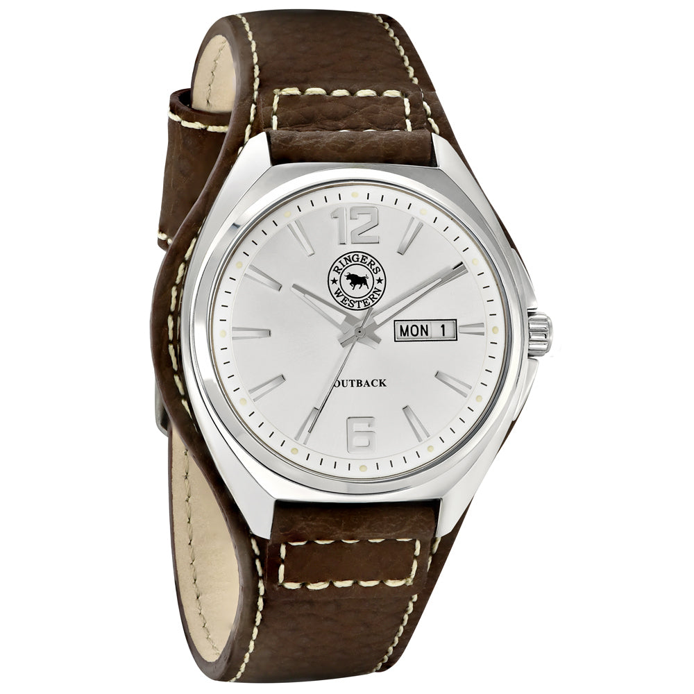 Ringers Western Mens Leather Band Watch (RW-WW01SWT) Silver/White [GD ...