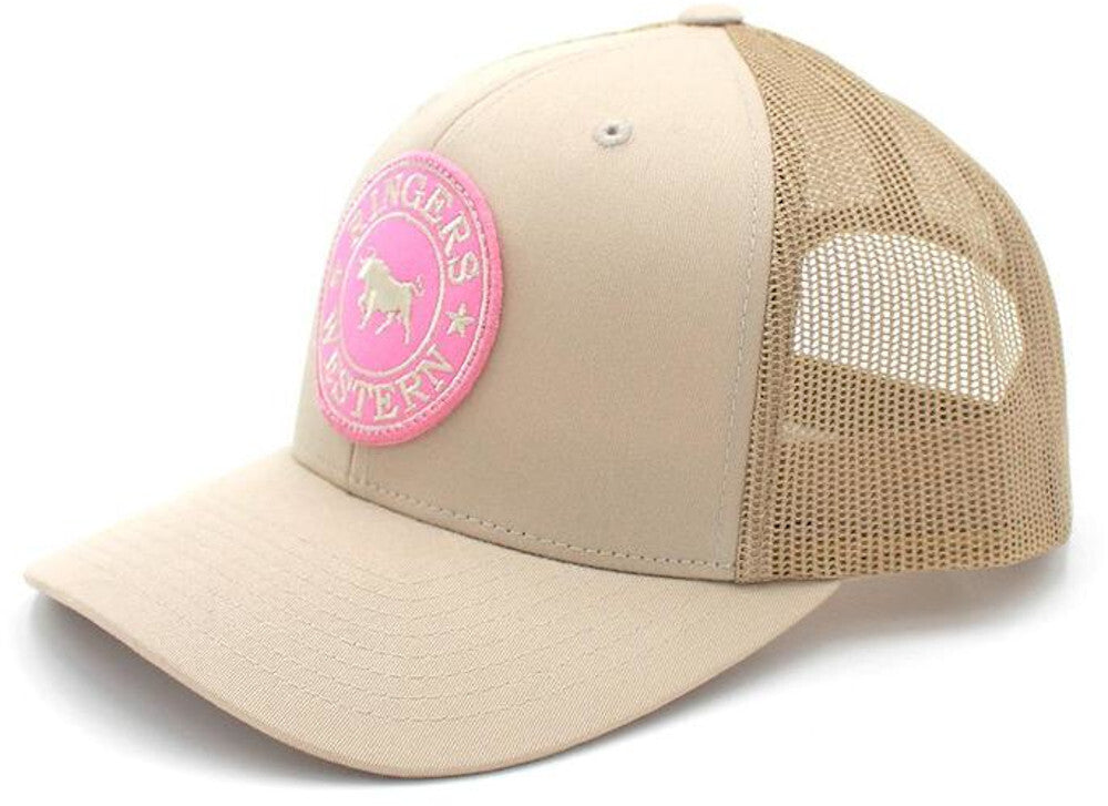 Ringers Western Signature Bull Trucker Cap (171120006) Bone with Pink & Bone Patch