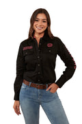 Ringers Western Womens Signature Jillaroo Full Button Work Shirt (218110002) Black/Melon Embroidery 10