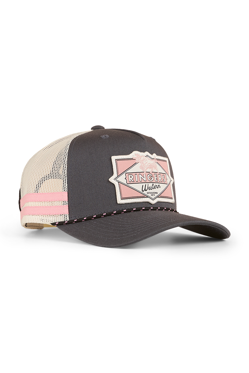 Ringers Western Hometown Trucker Cap (424039RW) Charcoal/Rosey OSFM