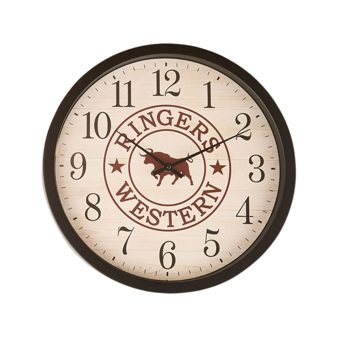 Ringers Western On Time Is Late 16" Wall Clock (725013RW) Antique