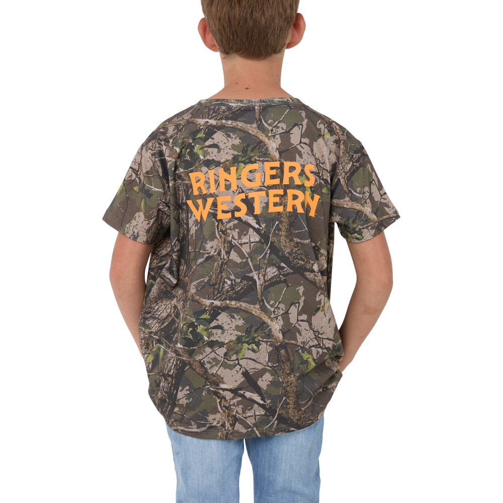 Ringers Western Boys Youth Find Me Camo S/S Tee (925008RW) Camo/Orange Back