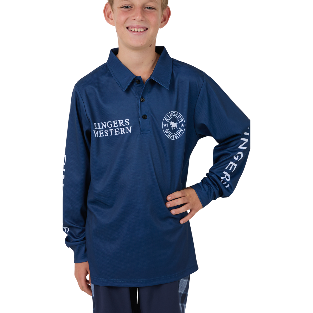 Ringers Western Boys Youth Man Eater L/S Fishing Jersey (925005RW) Dark Navy Front