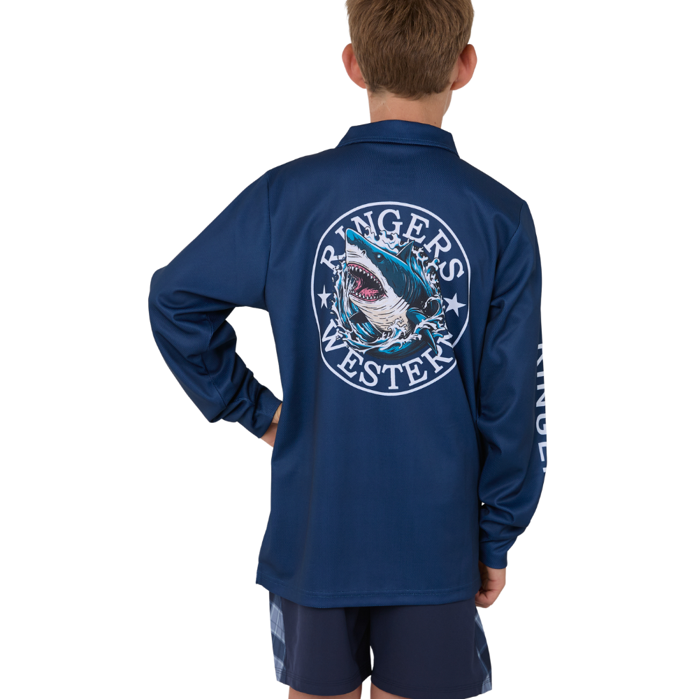 Ringers Western Boys Youth Man Eater L/S Fishing Jersey (925005RW) Dark Navy Back