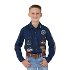 Ringers Western Childrens Freehand Full Button L/S Work Shirt (325023RW) Navy