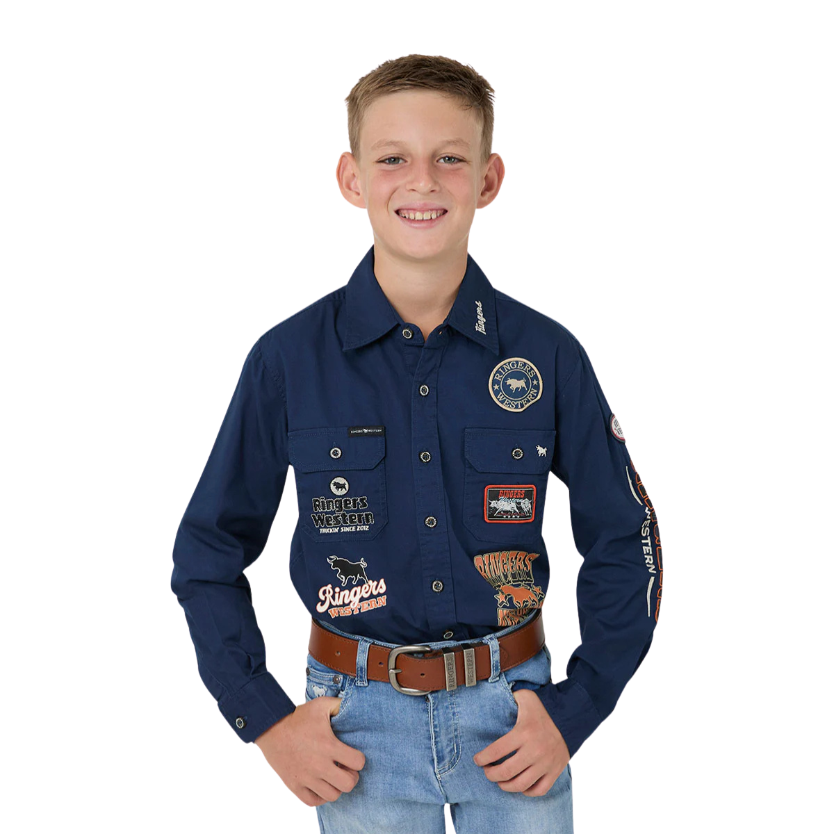 Ringers Western Childrens Freehand Full Button L/S Work Shirt (325023RW) Navy