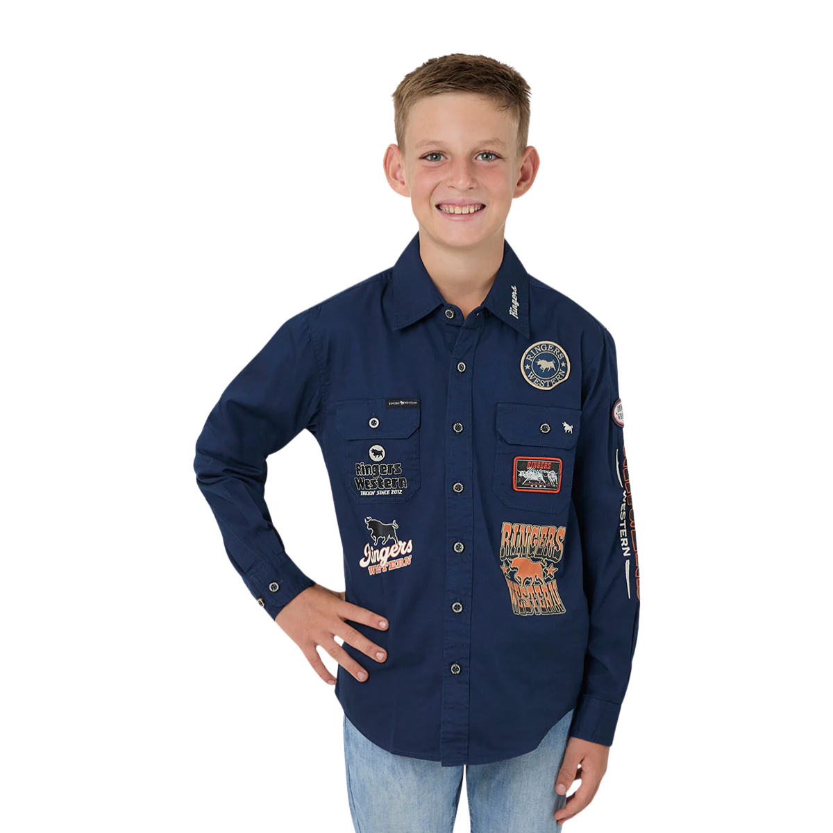 Ringers Western Childrens Freehand Full Button L/S Work Shirt (325023RW) Navy