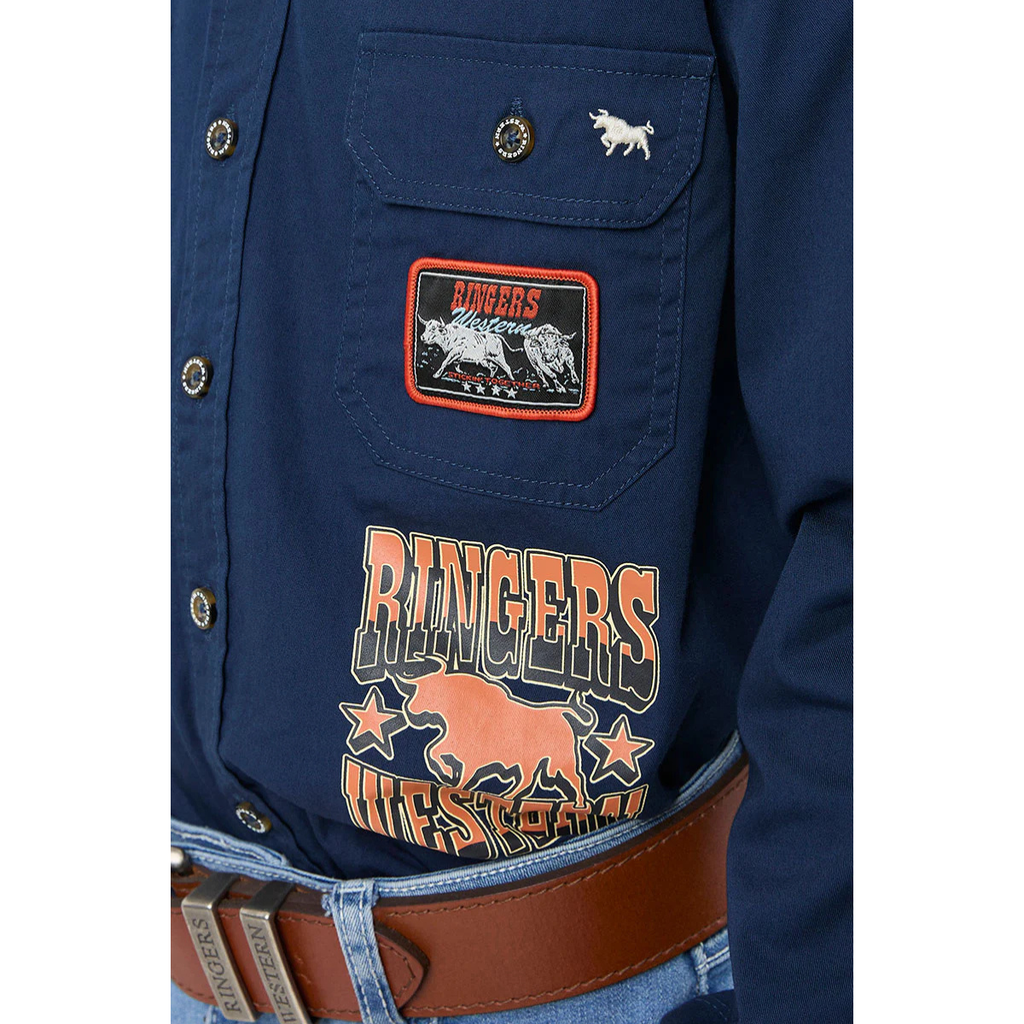Ringers Western Childrens Freehand Full Button L/S Work Shirt (325023RW) Navy