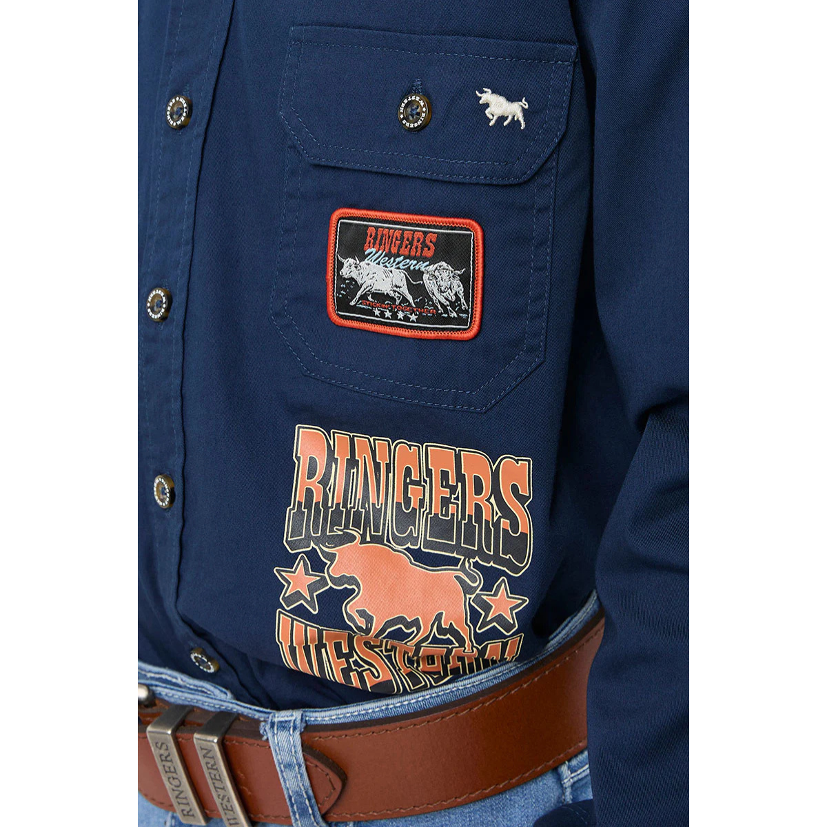 Ringers Western Childrens Freehand Full Button L/S Work Shirt (325023RW) Navy