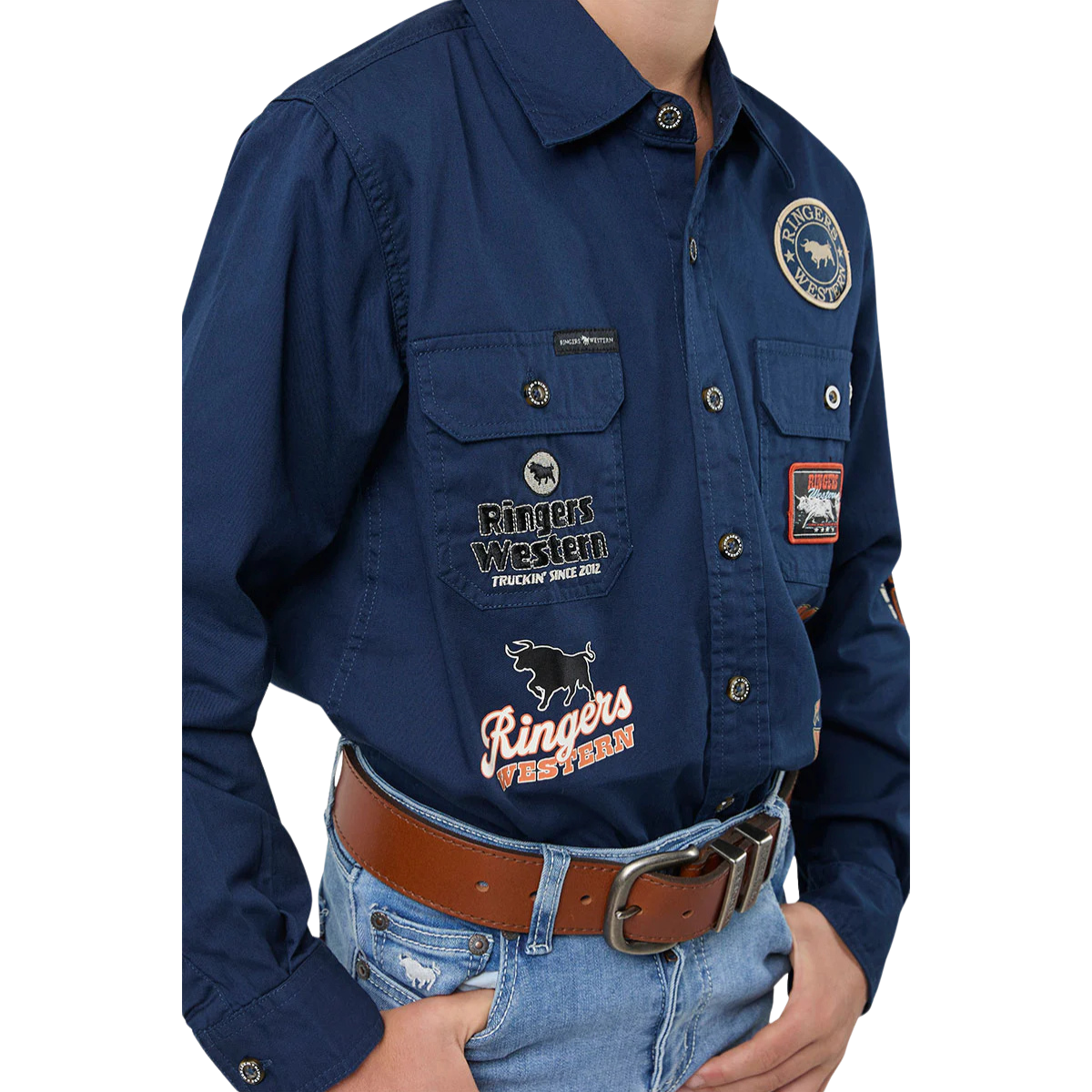 Ringers Western Childrens Freehand Full Button L/S Work Shirt (325023RW) Navy