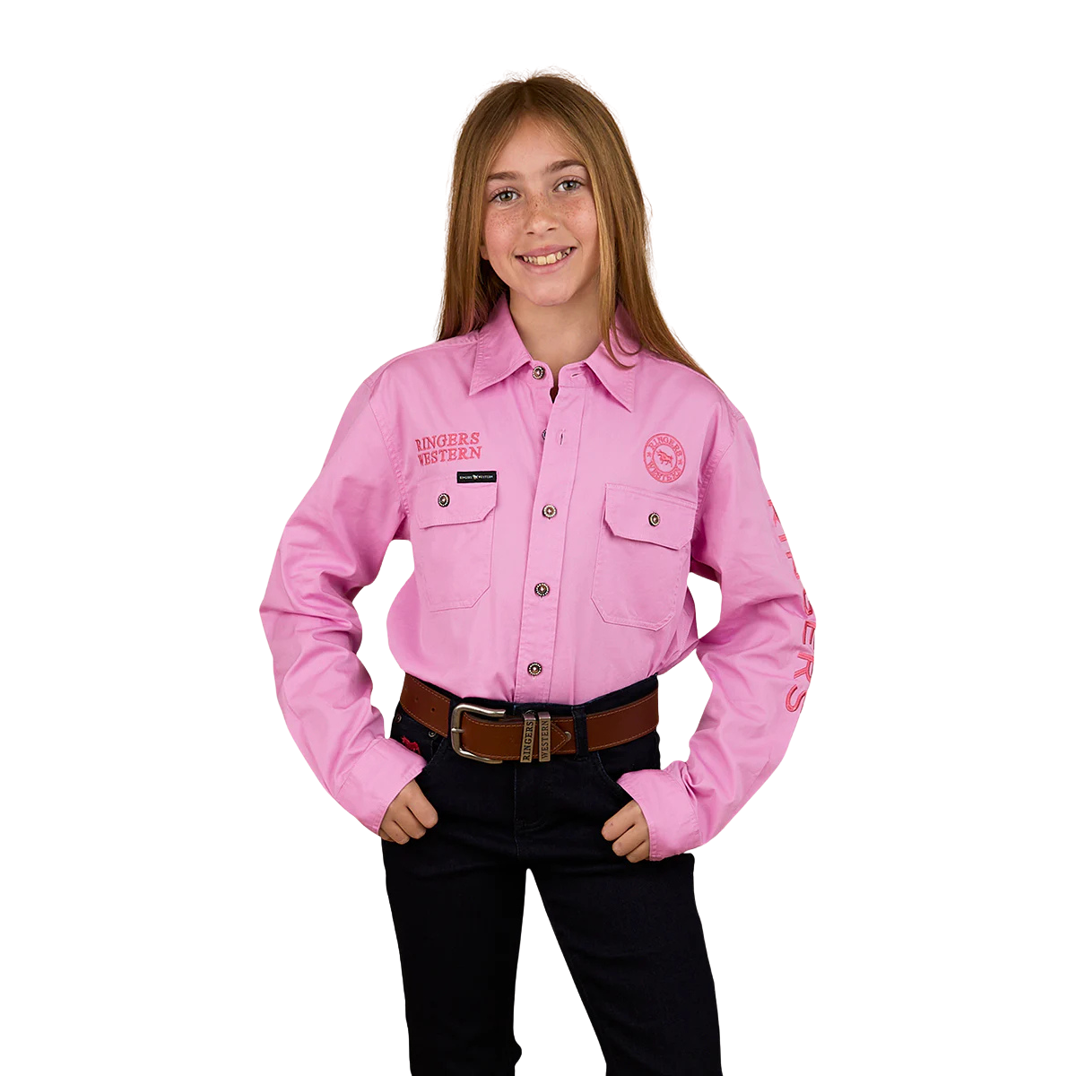 Ringers Western Childrens Jackaroo Full Button Printed L/S Work Shirt (325029RW) Pastel Pink