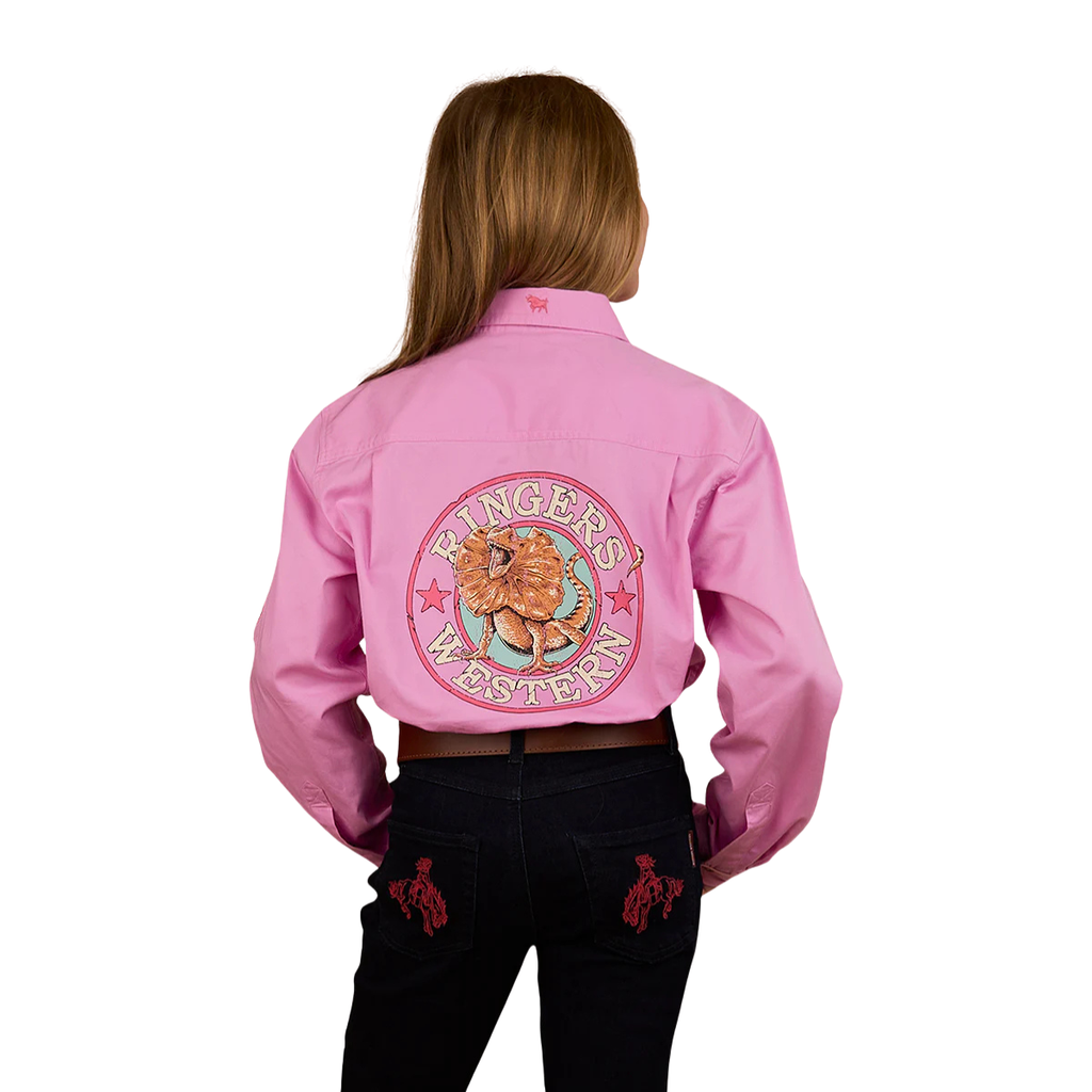 Ringers Western Childrens Jackaroo Full Button Printed L/S Work Shirt (325029RW) Pastel Pink