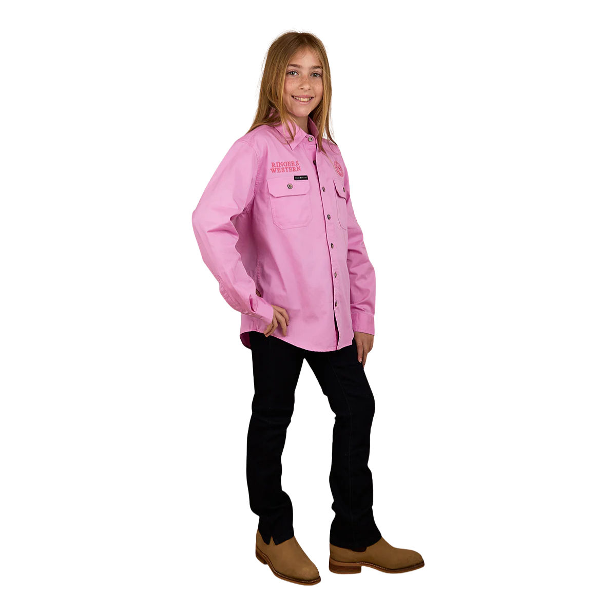 Ringers Western Childrens Jackaroo Full Button Printed L/S Work Shirt (325029RW) Pastel Pink