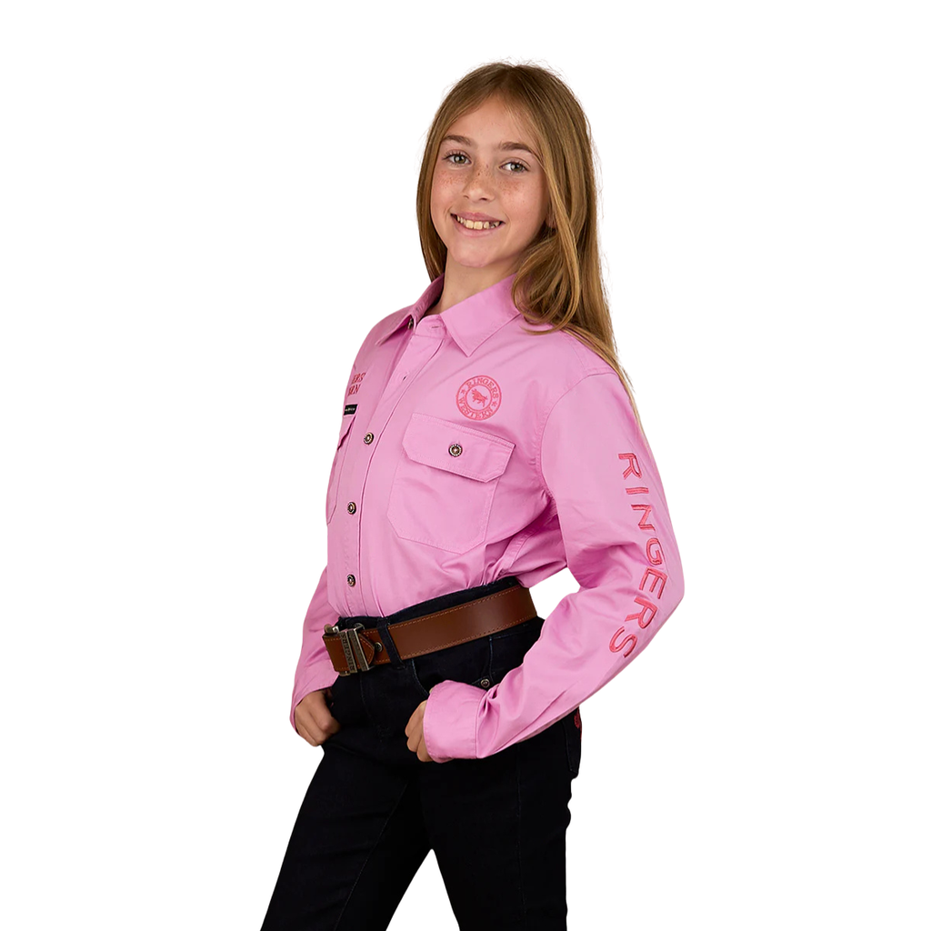 Ringers Western Childrens Jackaroo Full Button Printed L/S Work Shirt (325029RW) Pastel Pink