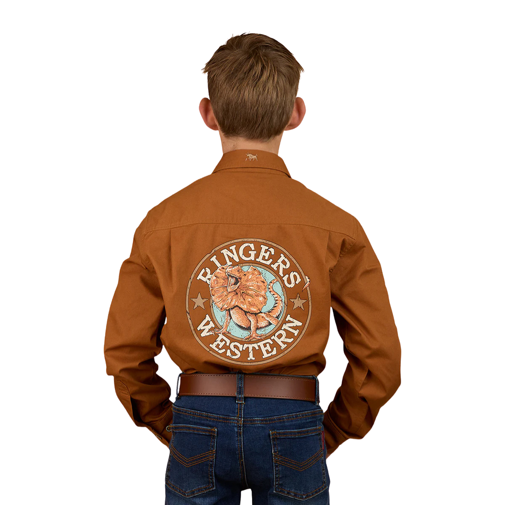Ringers Western Childrens Jackaroo Full Button Printed L/S Work Shirt (325029RW) Tobacco