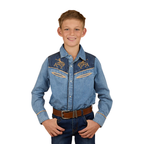 Ringers Western Childrens Jaxon L/S Western Shirt (325030RW) Light Wash Blue