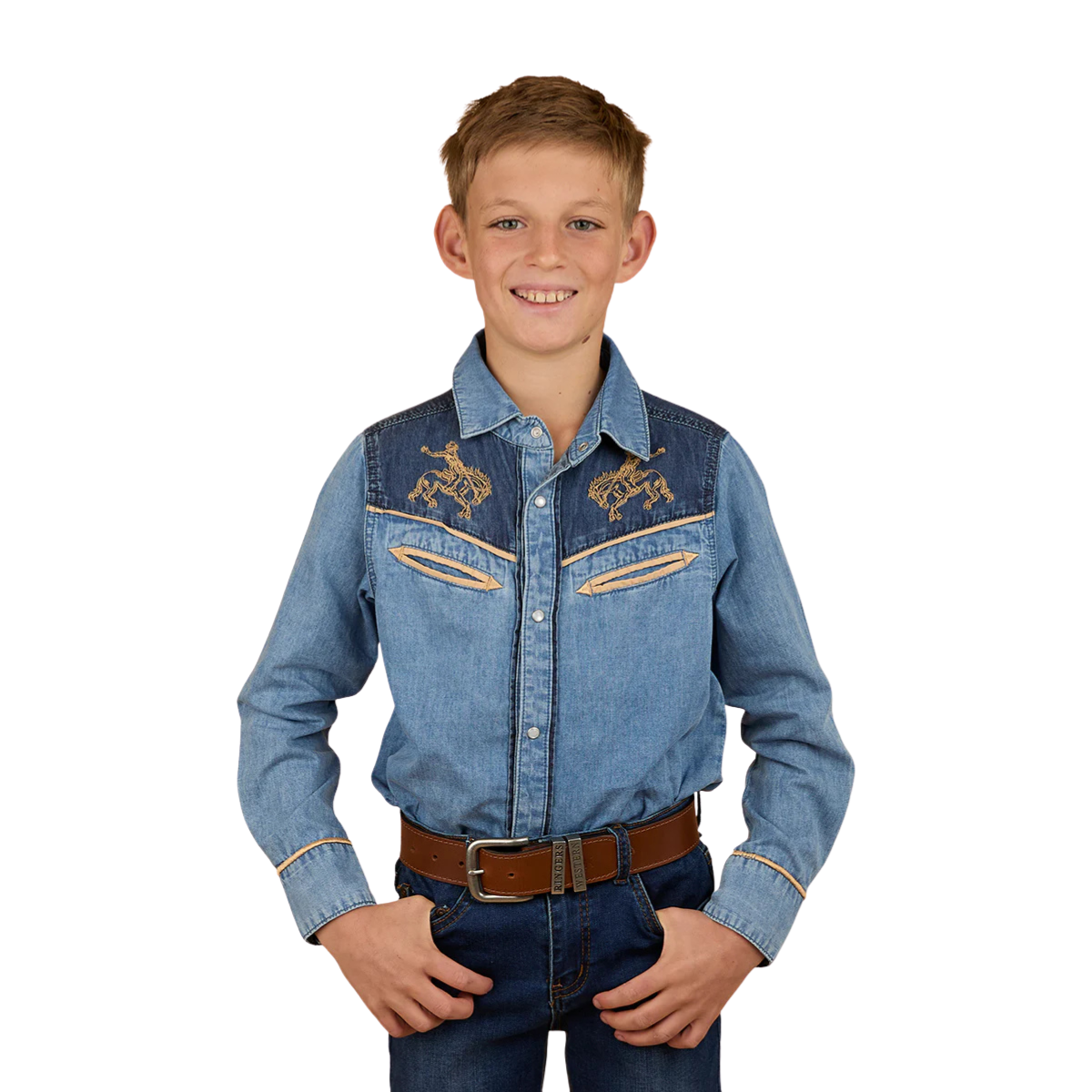 Ringers Western Childrens Jaxon L/S Western Shirt (325030RW) Light Wash Blue