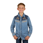 Ringers Western Childrens Jaxon L/S Western Shirt (325030RW) Light Wash Blue