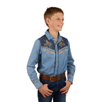 Ringers Western Childrens Jaxon L/S Western Shirt (325030RW) Light Wash Blue