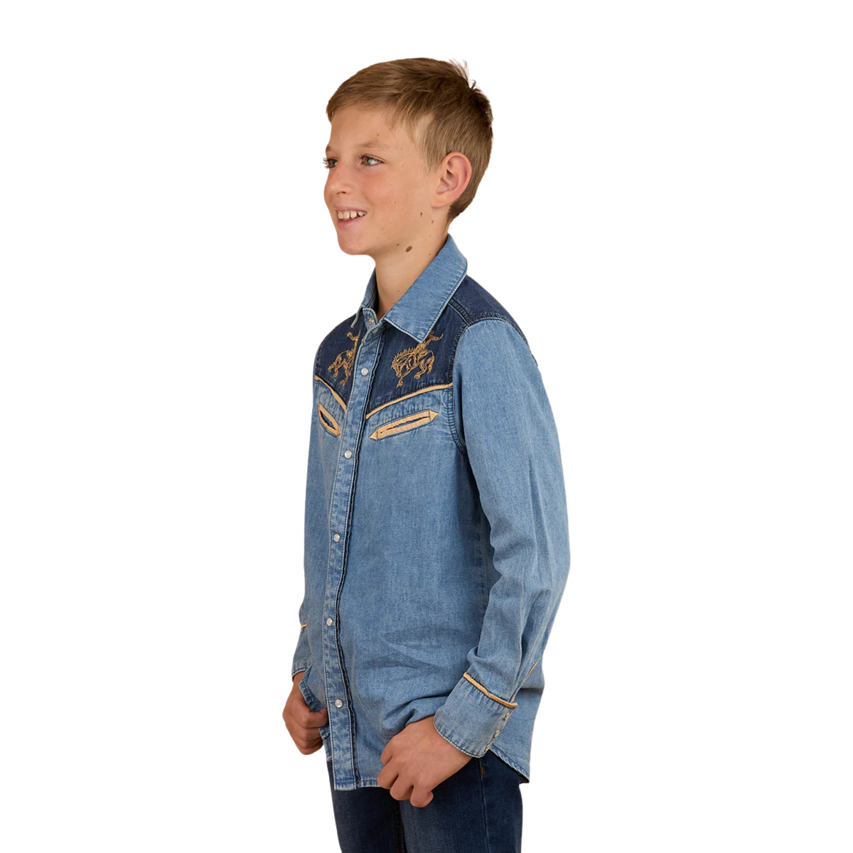 Ringers Western Childrens Jaxon L/S Western Shirt (325030RW) Light Wash Blue
