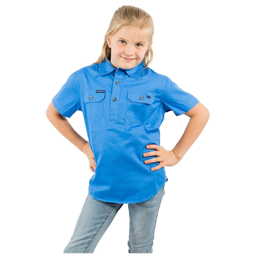 Ringers Western Childrens Ord Half Button S/S Work Shirt (321010RW) Blue