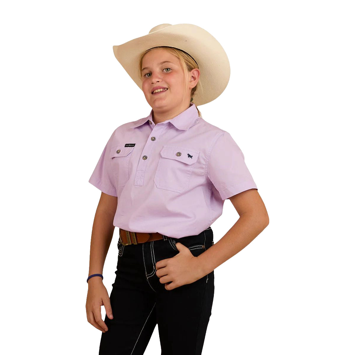 Ringers Western Childrens Ord Half Button S/S Work Shirt (321010RW) Lavender