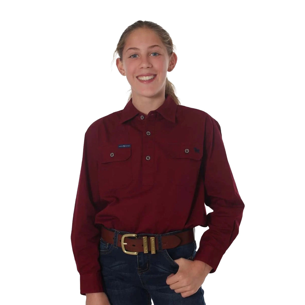 Ringers Western Childrens Ord River Half Button L/S Work Shirt (171310001) Burgundy