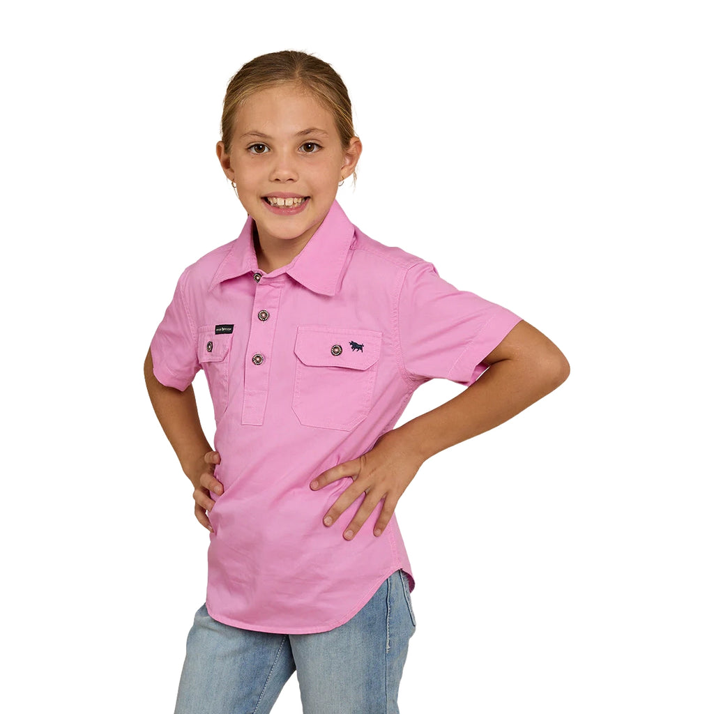 Ringers Western Childrens Ord River Half Button S/S Work Shirt (321010RW) Pastel Pink